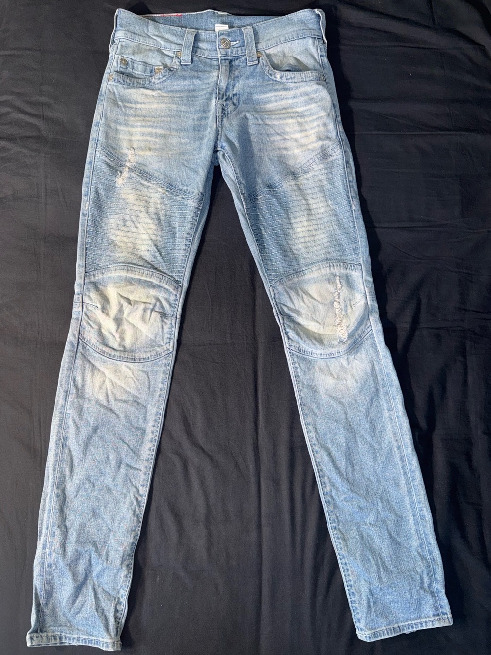 True Religion Light Blue Mens Slim Fit Biker Jeans